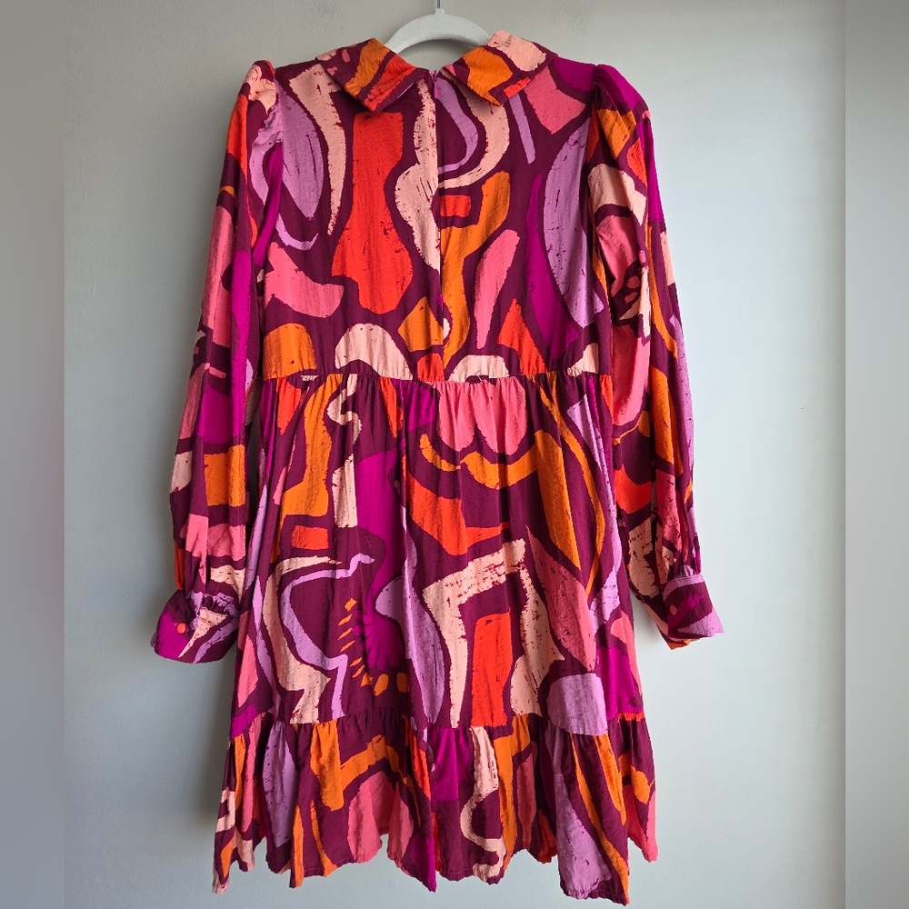 Women’s Colorful Abstract Art Print Babydoll Preppy Dress - Picture 7 of 9